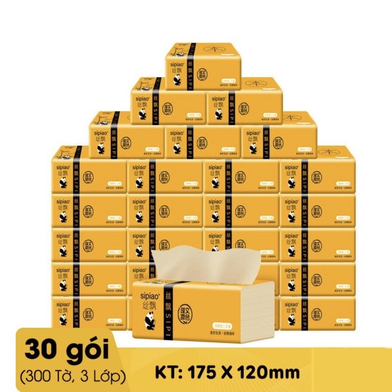 Thùng 30 Gói Giấy Ăn Gấu Trúc Sipiao Siêu Dai