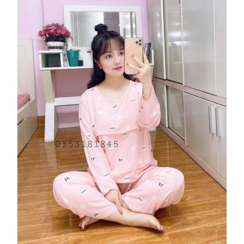 ( Chọn Màu ) Bộ Lạnh Lụa Sau Sinh Mở Nắp Ngang Cho Bé Bú 46-65kg