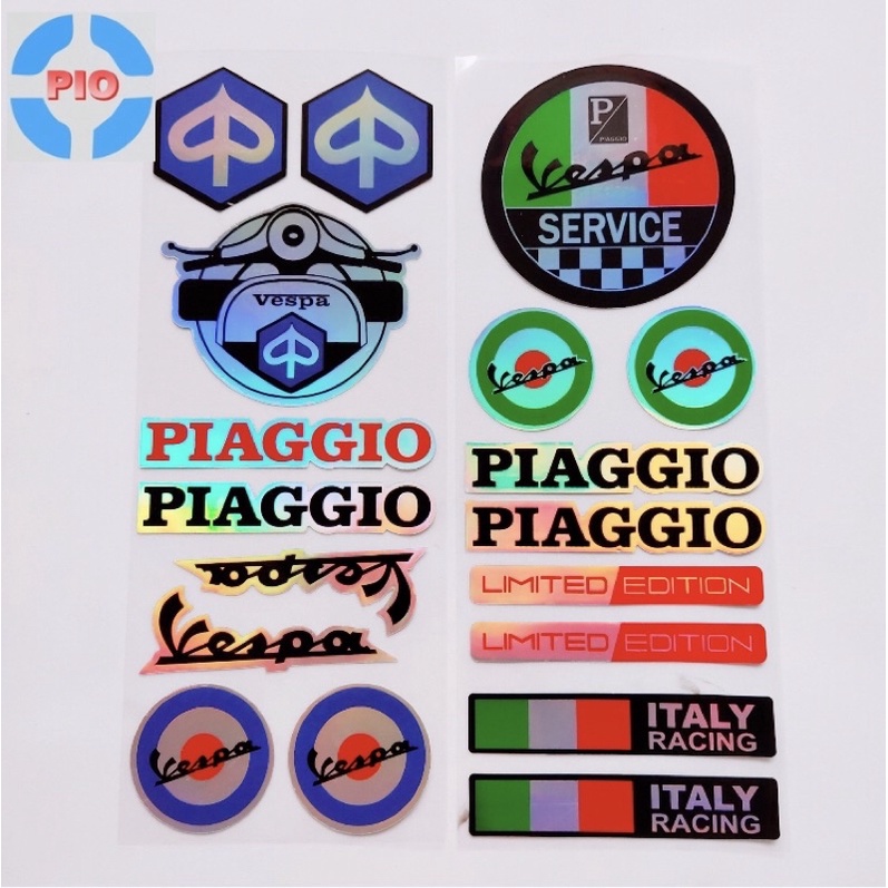Bộ Tem Sticker Phản Quang Cao Cấp Vespa Ý Piaggio Trang Trí Xe Máy, LapTop Chống Thấm Nước, Chống Bay Màu