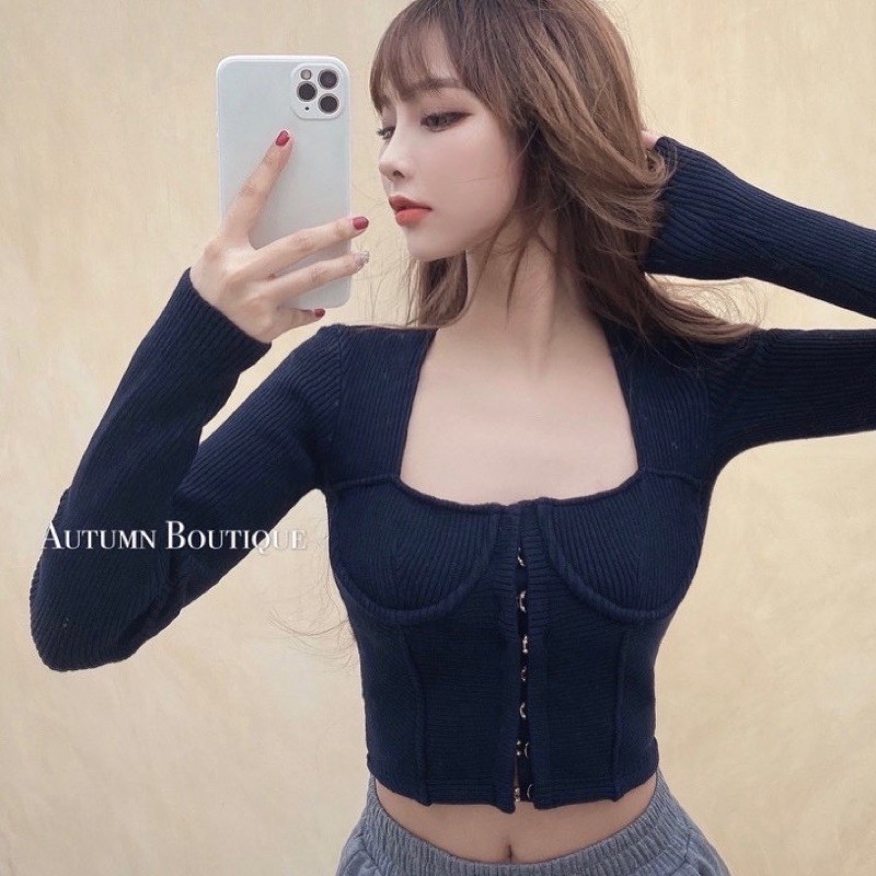 Áo tay dài cổ vuông ôm body