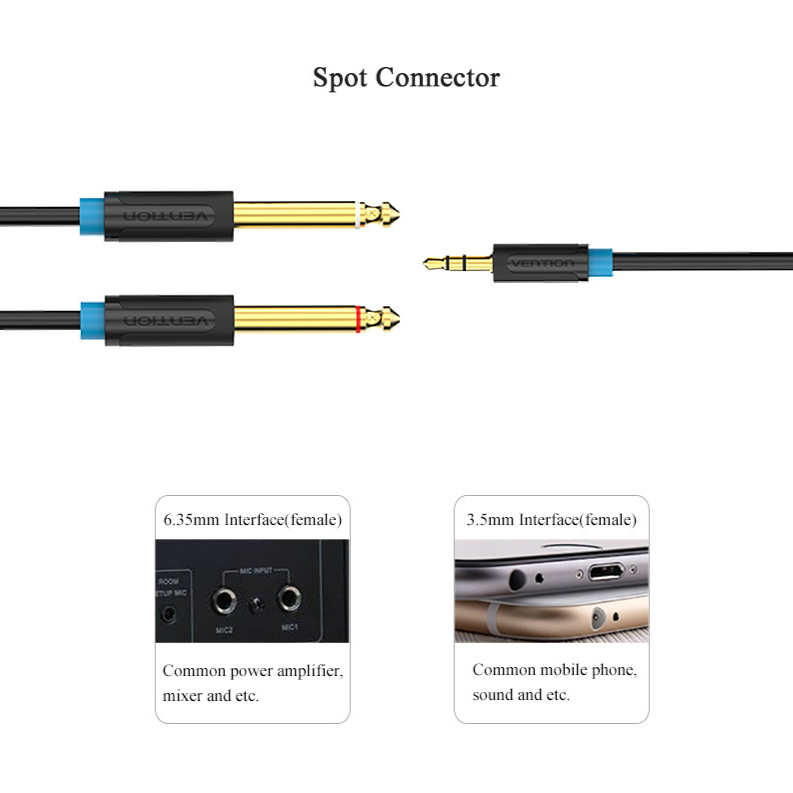 Dây Cáp Âm Thanh Chữ Y Vention Chuyển Đổi 3.5mm Sang Đầu Đôi 6.35mm Chất Lượng Cao