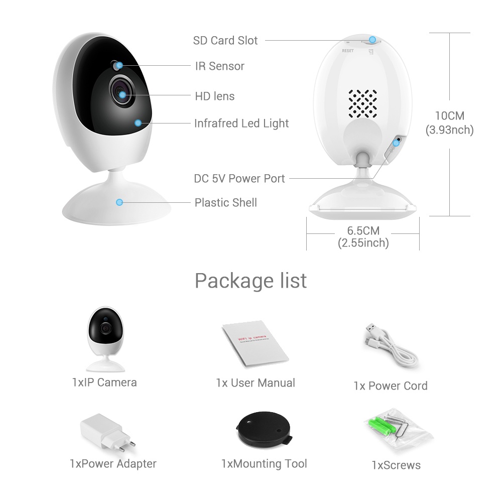 Camera IP Wifi HAMROL 1080P 180 độ° camera giám sát an ninh CCTV có tầm nhìn đêm IR chuyên dụng