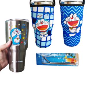 Combo ly giữ nhiệt hình doremon 900ml đủ phụ kiện