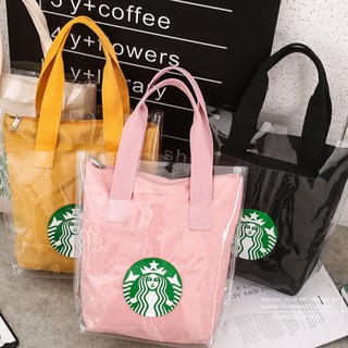 Túi đeo vai trong suốt hai lớp hình starbucks đựng đồ ăn trưa/ mua sắm