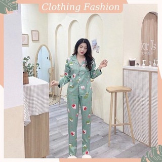 Bộ ngủ - Bộ Pyjama dài tay với hoạ tiết trẻ trung, chất liệu lụa gấm