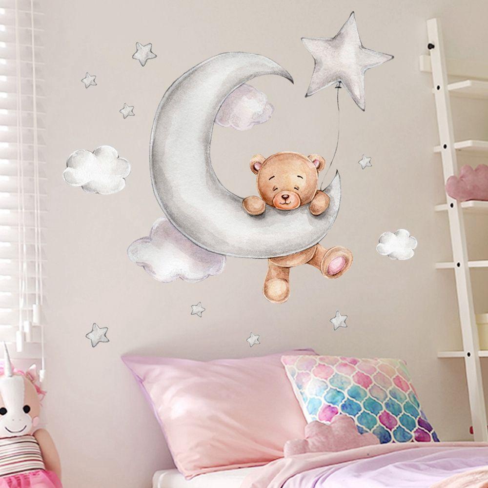 Đề Can Dán Tường Tự Dính Chống Nước In Hình Gấu Hoạt Hình Trang Trí Nhà Cửa