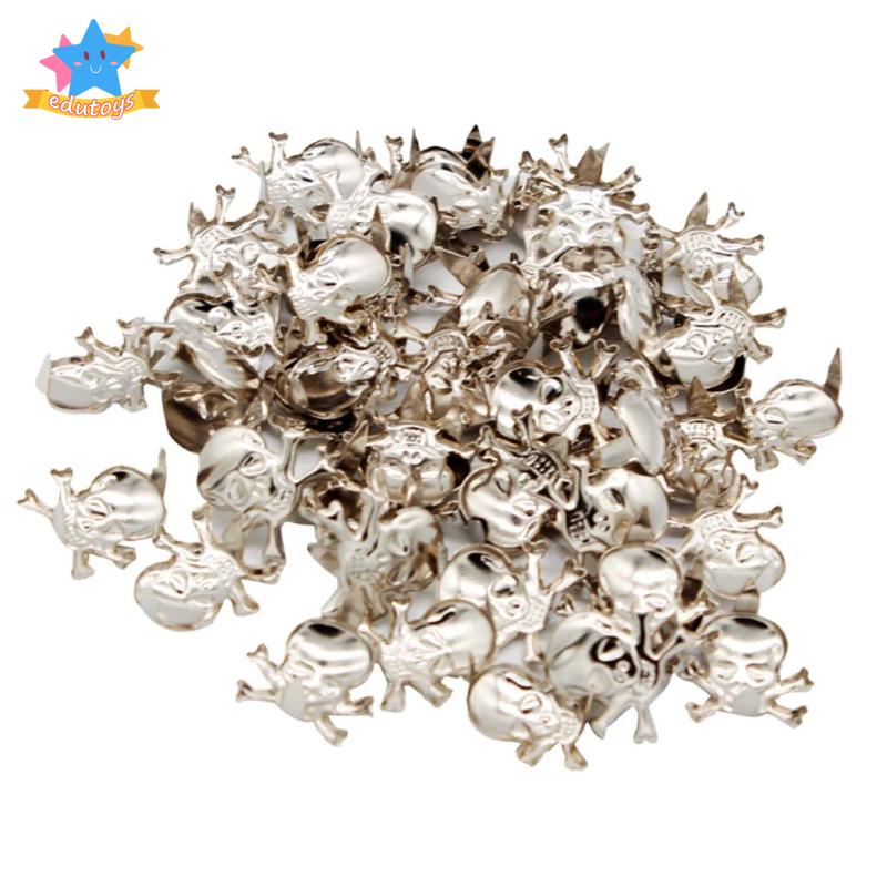 Set 50 Đinh Tán Hình Đầu Lâu Bằng Bạc Phong Cách Punk Rock Dùng Để Trang Trí Giày Da /