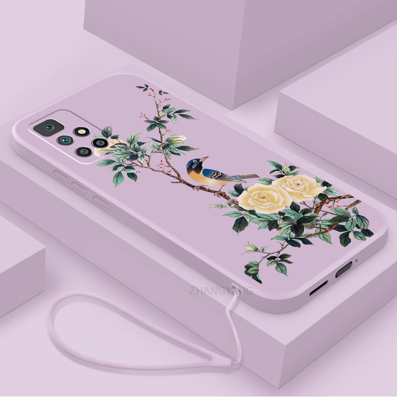 Ốp Điện Thoại TPU Mềm Họa Tiết Hoa Và Chim Có Dây Đeo Cho Redmi 10 Redmi 10 prime