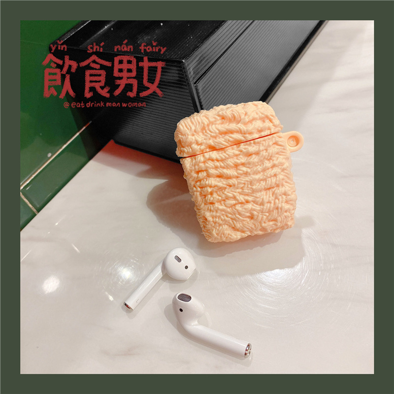 Vỏ Đựng Bảo Vệ Hộp Sạc Tai Nghe Airpods 1 / 2 Chống Sốc Kèm Móc Khóa Hình Tô Mì Sáng Tạo