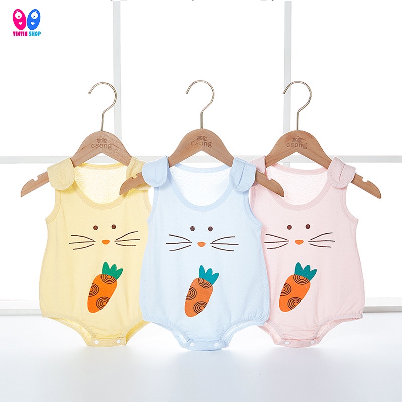 Body chip Quảng Châu Bodysuit cộc tay cotton thông hơi mỏng mát cho bé trai bé gái SLH24