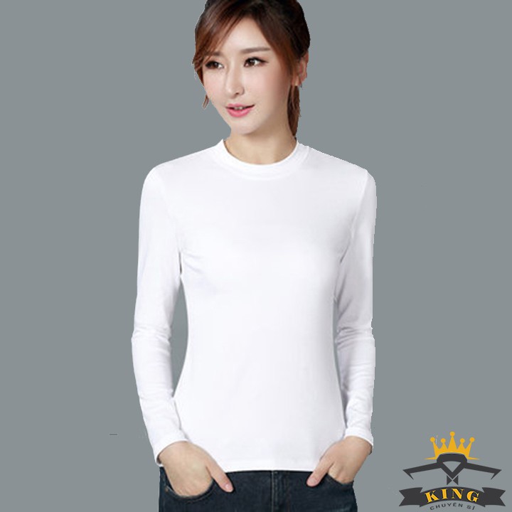 Ao thun tay dài nữ - áo phông dài tay nữ cổ tròn, màu đen, trắng TINYKING W05
