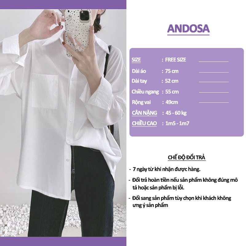 Áo sơ mi nữ form rộng tay dài kiểu công sở đẹp hàng Quảng Châu cao cấp ANDOSA SM10