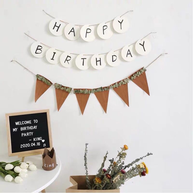 Dây Chữ Banner Happy Birthday Trang Trí Sinh Nhật Bằng Giấy Dáng Tròn Phong Cách Hàn Quốc - Kemshop K40