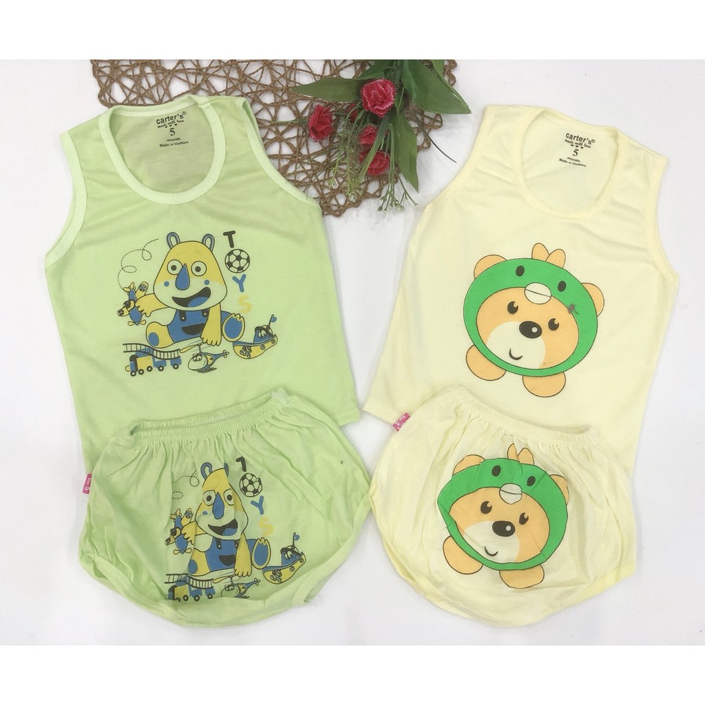 Set 5 bộ ba lỗ cotton nhiều màu cho bé trai và bé gái sơ sinh 4-15kg, hình ngộ nghĩnh - SET1