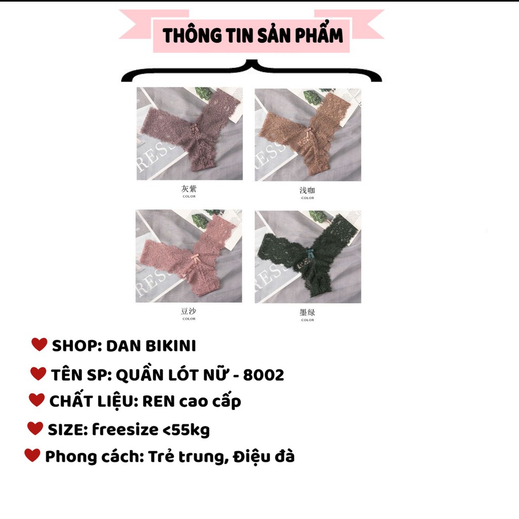 Quần Lót Nữ Ren lọt khe chữ V đính nơ nhỏ họa tiết điệu đà quyến rũ mã 8002 | BigBuy360 - bigbuy360.vn