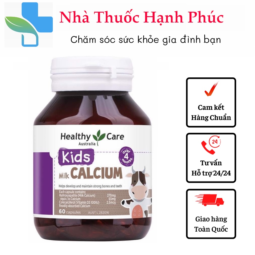 [Tem Chemist] Canxi sữa cho bé - Milk Calcium Healthy care, lọ 60 viên, Mẫu mới