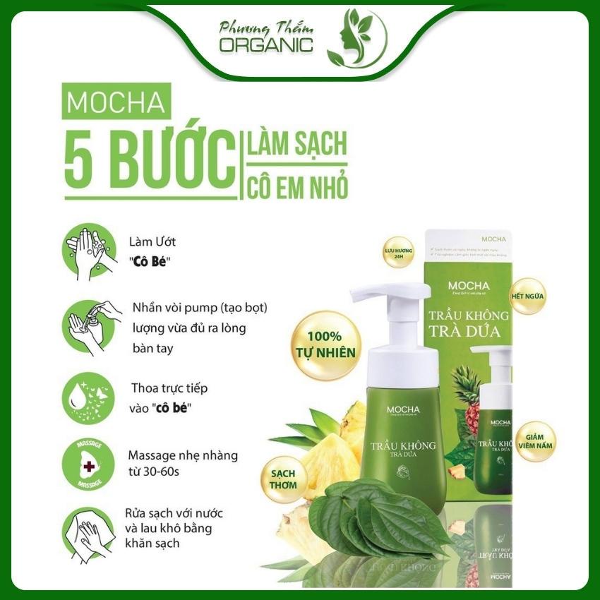 Dung Dịch Vệ Sinh Trầu Không Trà Dứa Mocha 150ml dung dịch vệ sinh tặng kèm 1 chai nước hoa vùng kín sạch thơn cả ngày