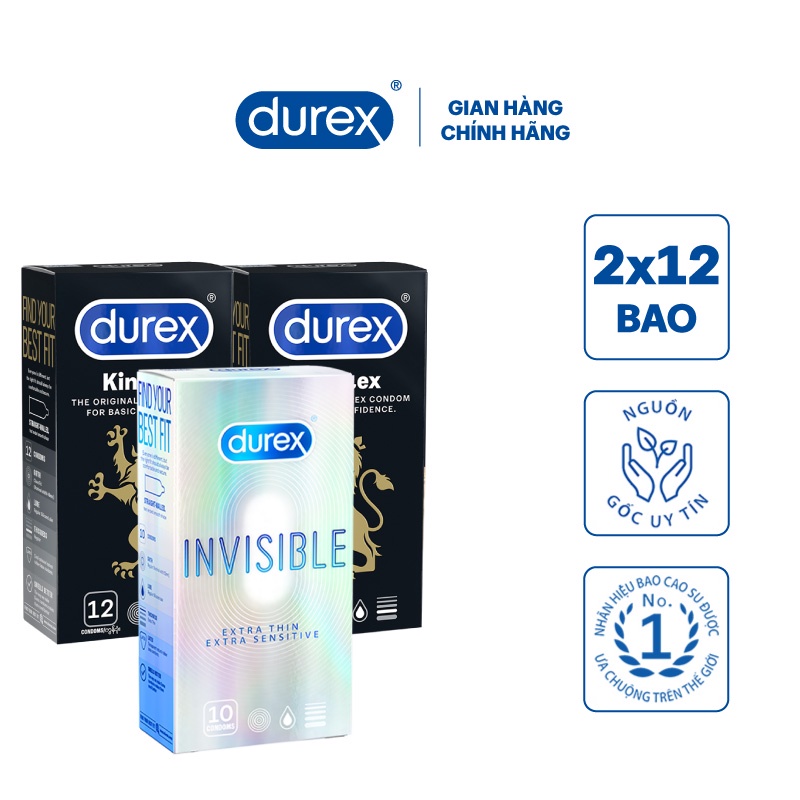 Bộ 2 hộp Durex Kingtex 12 bao/hộp + tặng 1 hộp Durex Invisible 10 bao/hộp