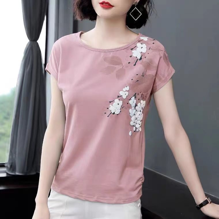 Áo Thun cotton Ngắn Tay Dáng Rộng Thời Trang Mùa Hè Cho Phụ Nữ Trung Niên