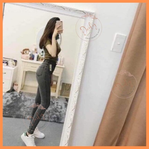 Quần Jean Nữ Dáng Dài Chất Bò Giấy Cao Cấp Cạp Cao Co Giãn Ôm Sát Màu Trơn Basic Đen, Xám Daily