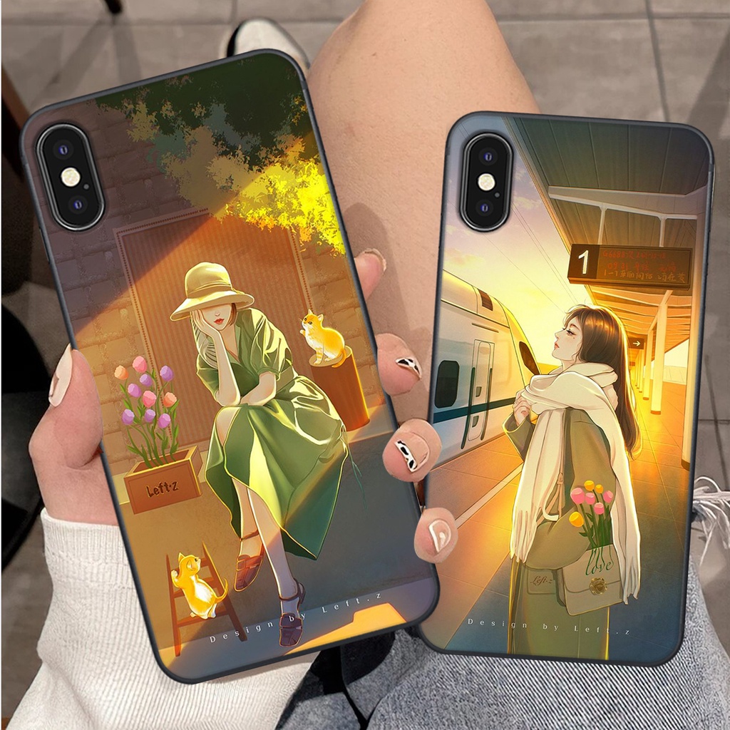 Ốp Iphone X / Xs / Xs max / Xr hình cô gái , chàng trai mùa thu nhẹ nhàng dễ thương trẻ trung