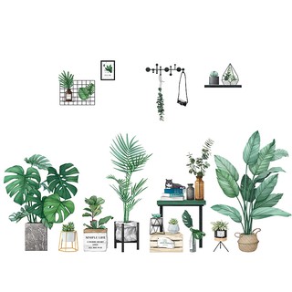 decal dán tường chậu cây xanh