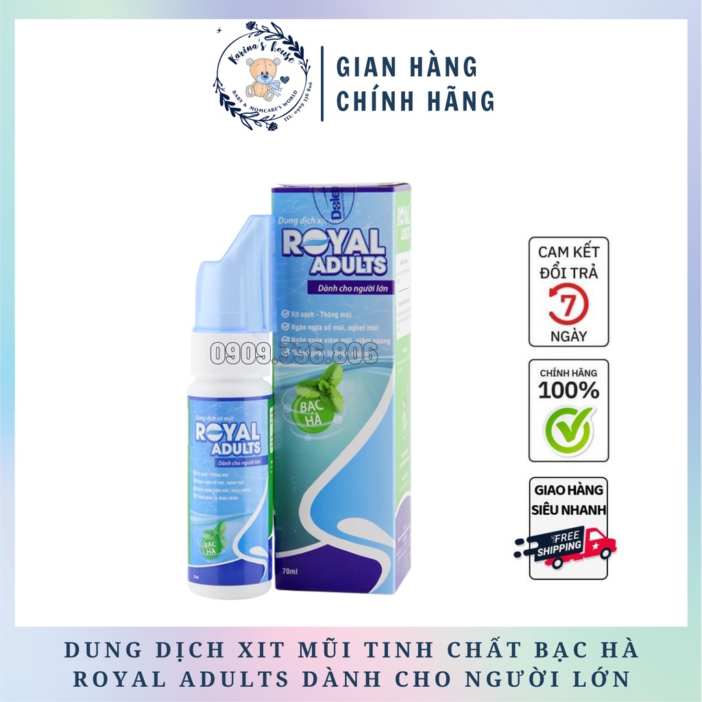 Dung Dịch Xịt Mũi Cho Người Lớn Royal Adults Chai 70ml - Triết Xuất Tinh Dầu Khuynh Diệp Chai 70ml