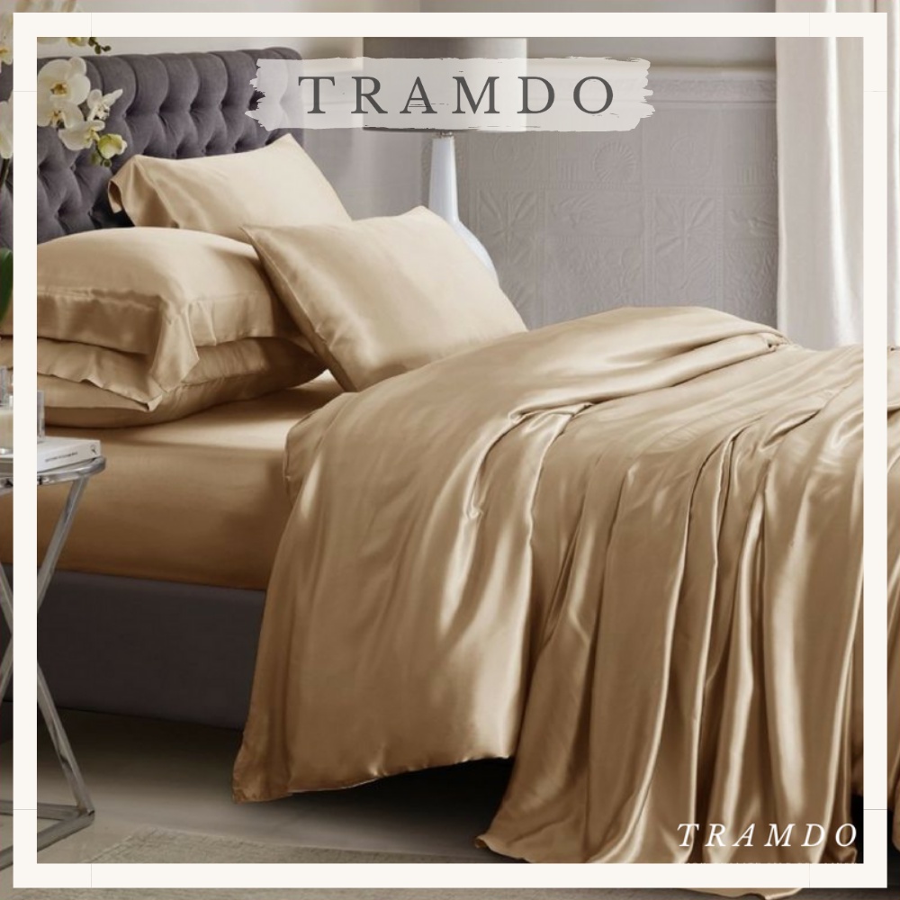 Bộ chăn ga gối lụa cao cấp - Màu Vàng Đồng - Chăn ga giường sang trọng - TRAMDO BEDDING