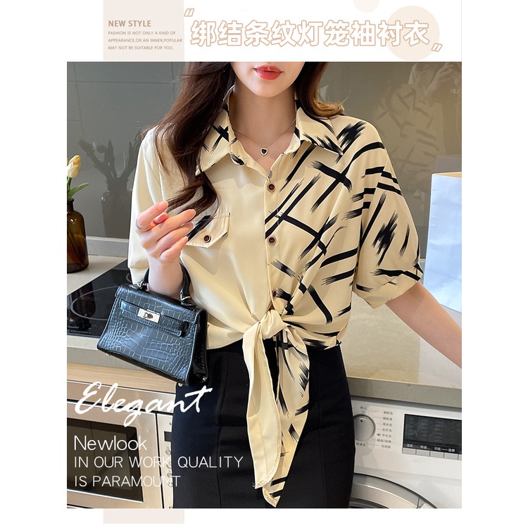 Áo Sơ Mi Chiffon Tay Ngắn In Họa Tiết Phong Cách Vintage