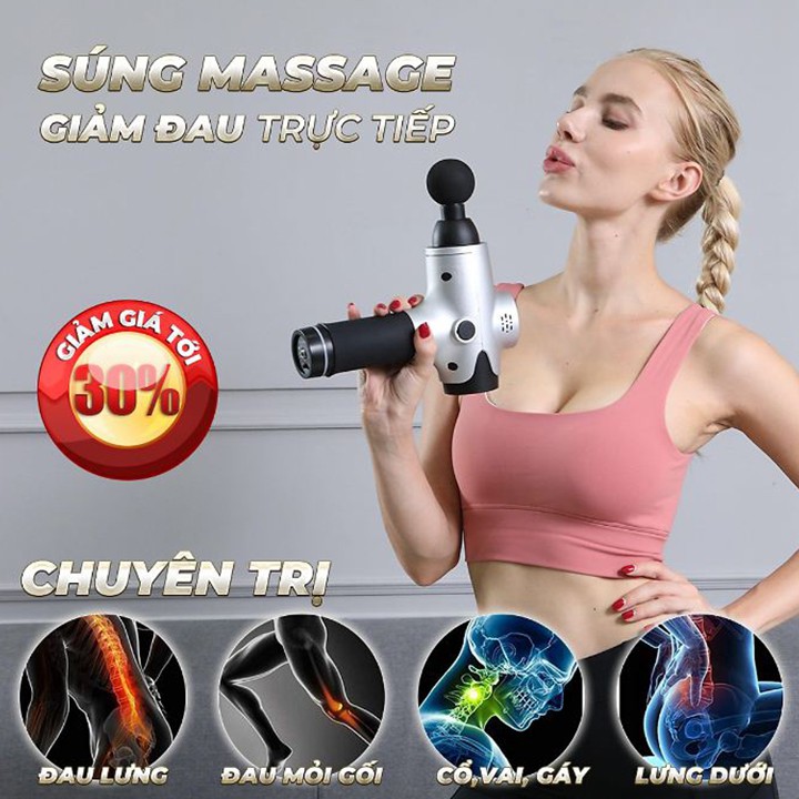 Máy Massage cầm tay cao cấp 6 đầu trị liệu chuyên sâu, 20 chế độ rung - Bảo Hành 06 tháng.