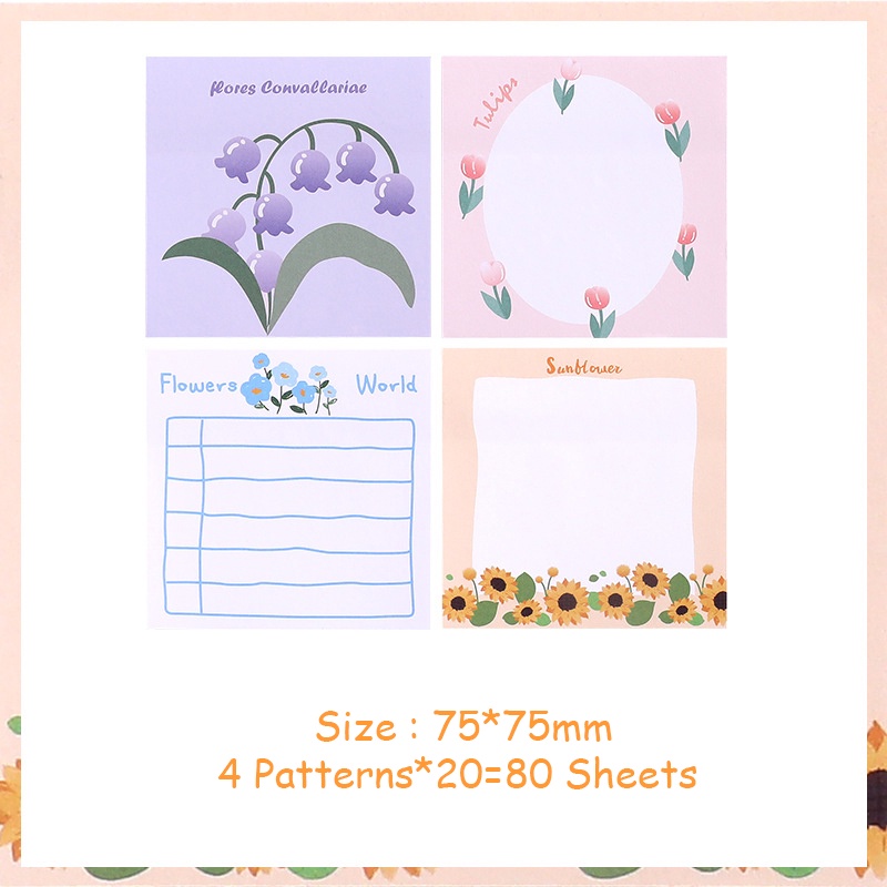 Set 80 Tấm Giấy Ghi Chú Họa Tiết Hoạt Hình Dễ Thương