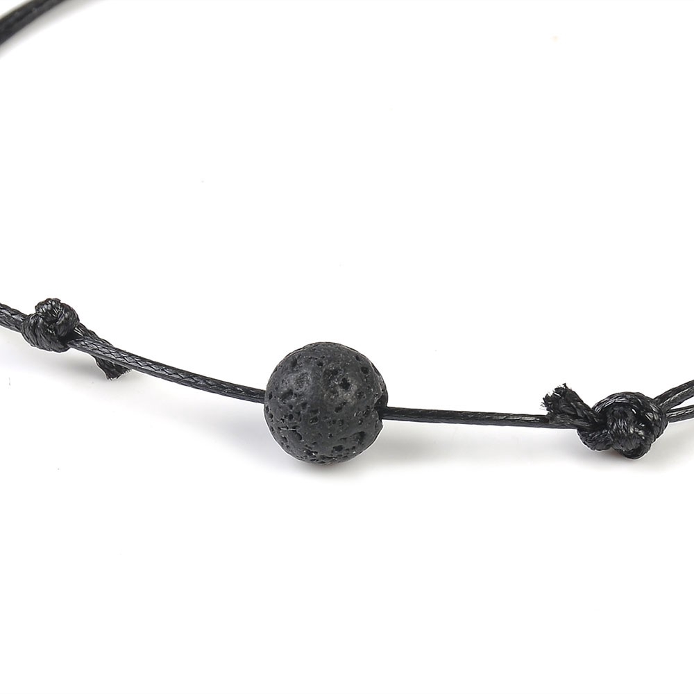 Cod Qipin 1Pcs Black Lava Bead Adjustable Leather Bracelet Women Mens Couple Jewelry Gifts