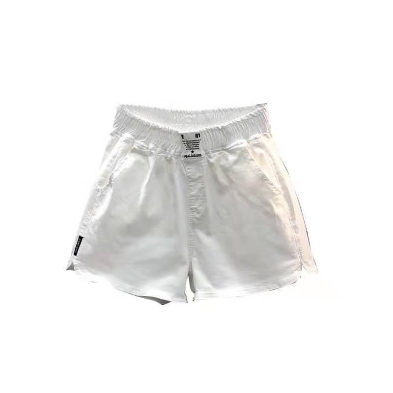 Quần short denim trắng chữ A lưng thun thể thao nóng bỏng Châu Âu