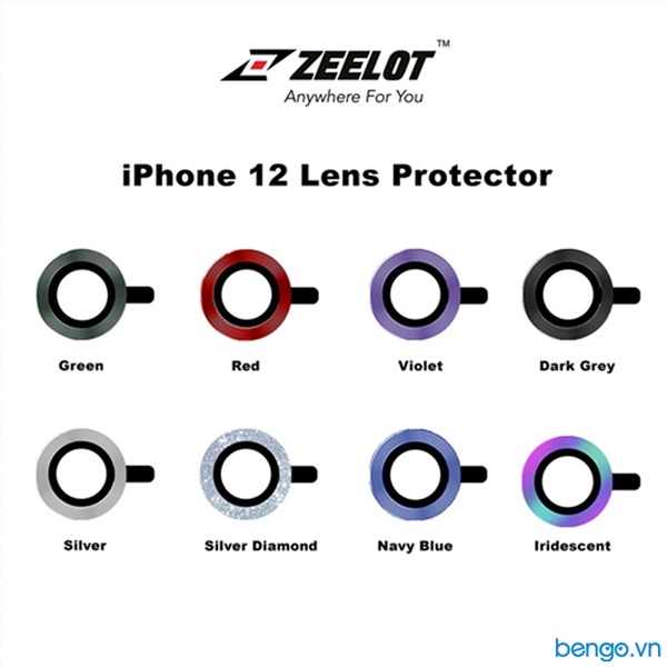 Dán Cường Lực Bảo Vệ Camera dành cho iP 12/12 Pro/12 Pro Max Zeelot Titanium Steel Viền Màu