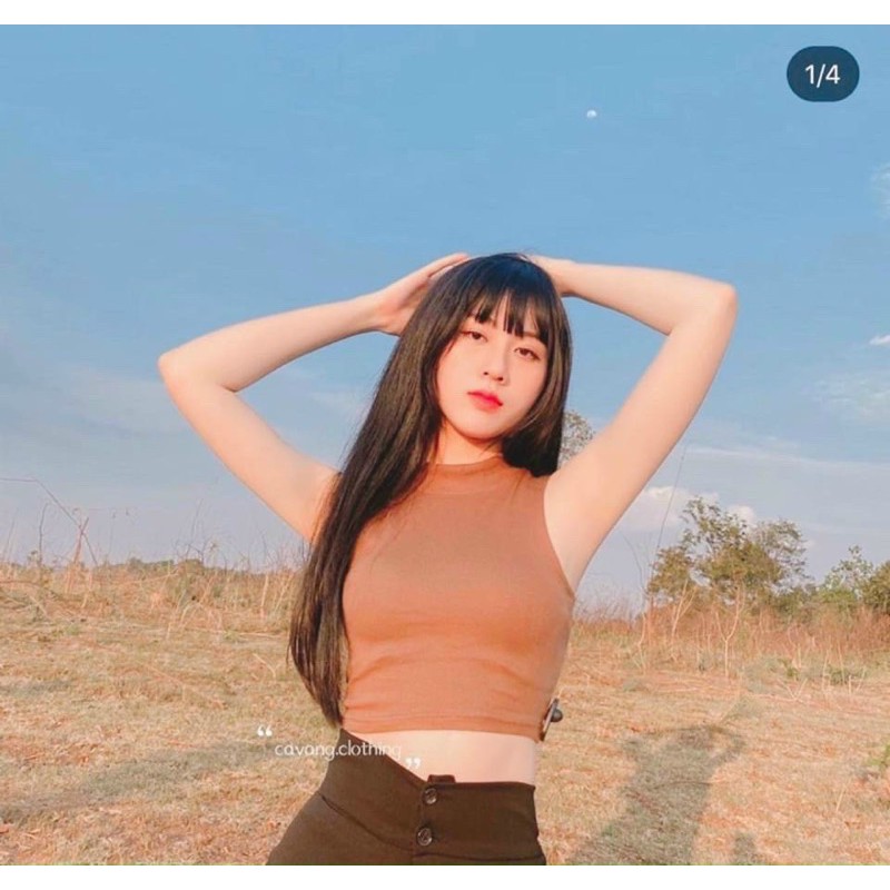 áo ba lỗ crop top ôm body cổ tròn thun bozip ôm dáng xinh