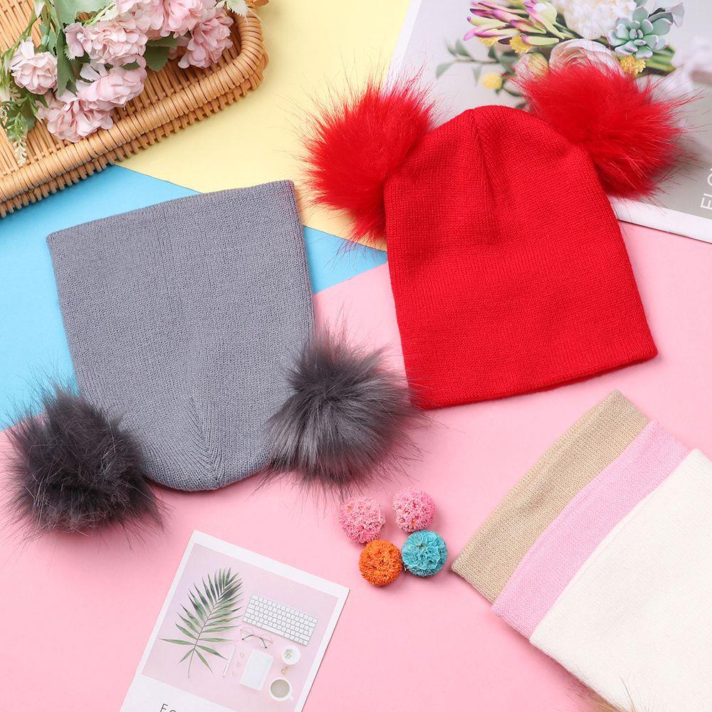 LEILY Mũ Len Beanie Đính Quả Bông Cho Bé