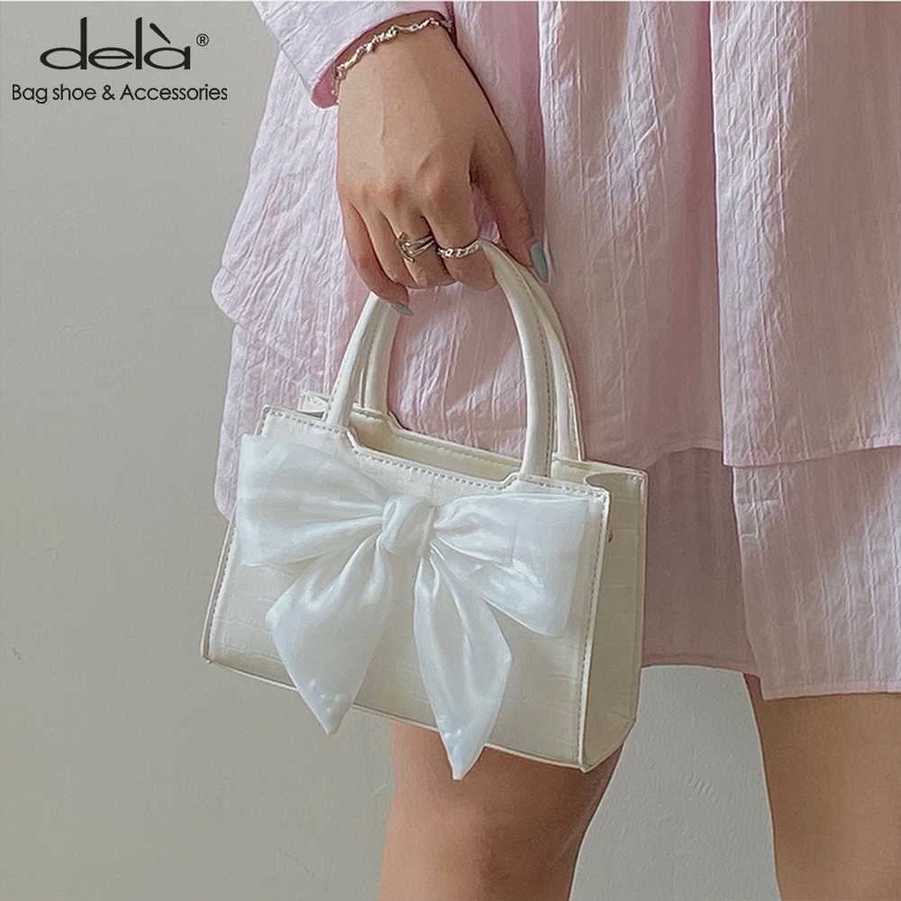 Dela Túi Xách Nữ Đeo Chéo Vai Hình Vuông Nhỏ Thiết Kế Nơ Phong Cách trắng Cổ Tích Mới Dành Thời Trang Cho Nữ