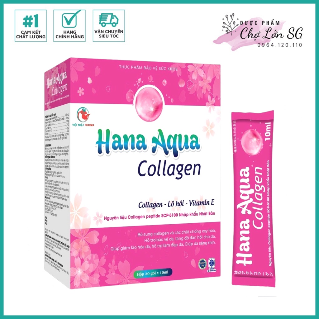 Nước uống đẹp da HANA AQUA COLLAGEN hỗ trợ giảm lão hóa, da căng bóng sáng mịn - Hộp 20 gói