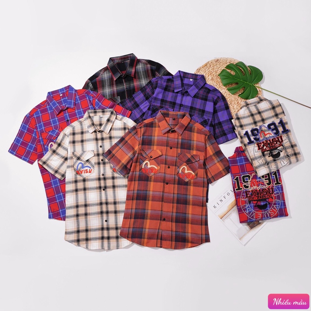 Áo sơ mi nam Sọc Caro Tay Ngắn Thêu Cao Cấp Quảng Châu Cotton Mềm Mịn Nhiều Màu M222