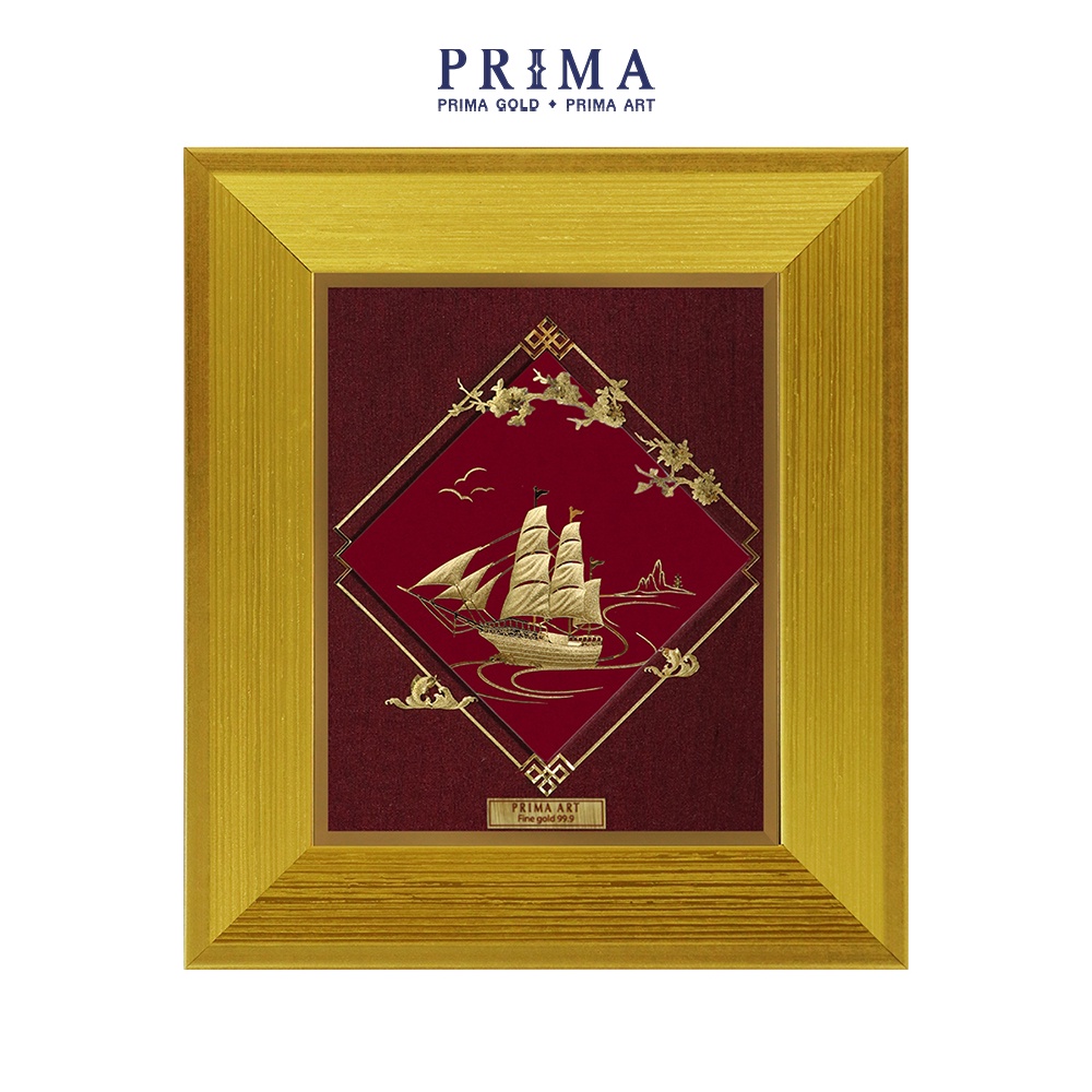 Tranh Vàng 24K PRIMA ART - Thuyền và Hoa mai Cát tường Như ý - CGS-0757-03