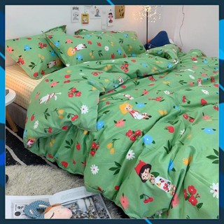 Drap giường, bộ chăn ga gối cotton poly nhập khẩu mẫu hoa lá xanh bộ 4 món Chăn, ga , 2 vỏ gối