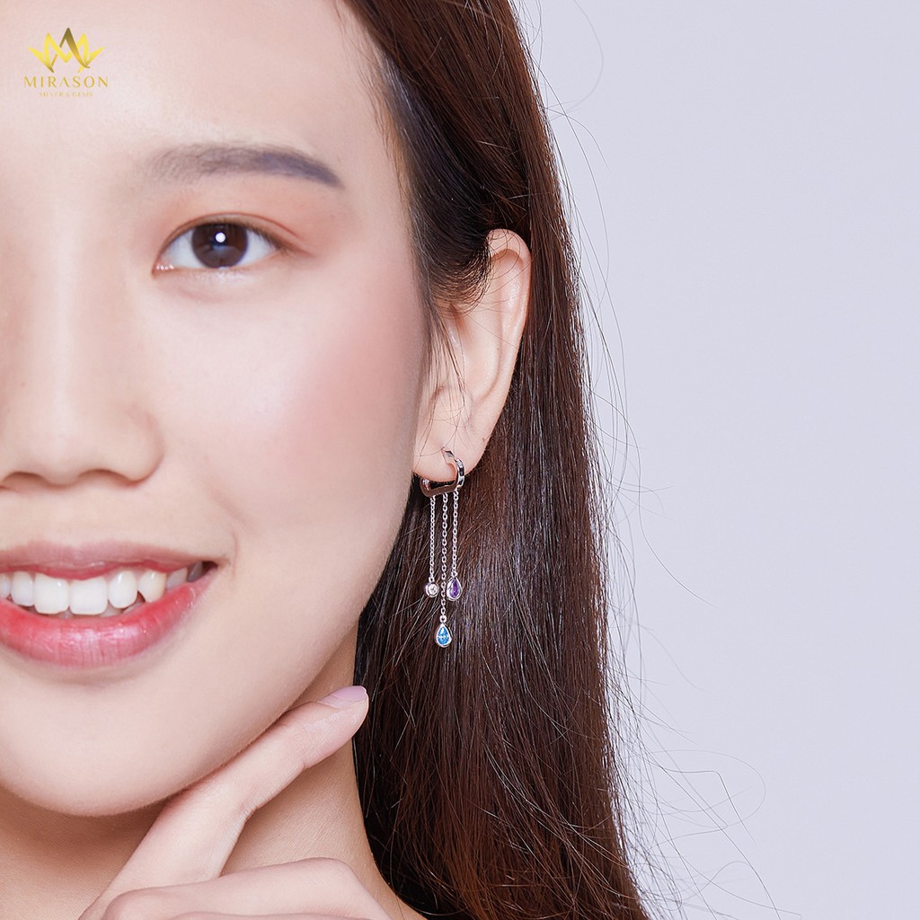 Khuyên Tai Bạc Nữ MIRASON Đám Mây Đính Đá Sắc Màu Khoen Bấm MBT074 - Bông Tai Nữ Bạc 925 Dài Hình Đám Mây Sắc Màu
