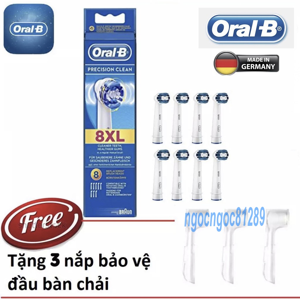 Đầu bàn chải oralb - Combo 8 đầu chải Oralb precision clean chải sạch hàng ngày (Made In Germany) + 1 nắp bảo vệ đầu