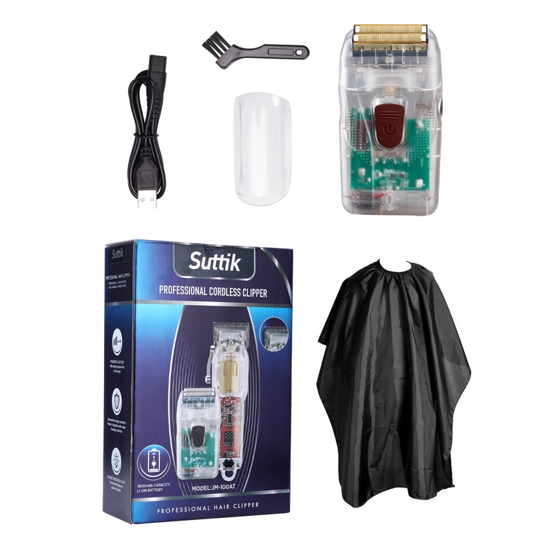 Combo Tông Đơ Cắt Tóc Resuxi Suttik và Máy Cạo Khô Vỏ Trong Suốt JM-100AT Hair Clipper With Shaver Trimmer