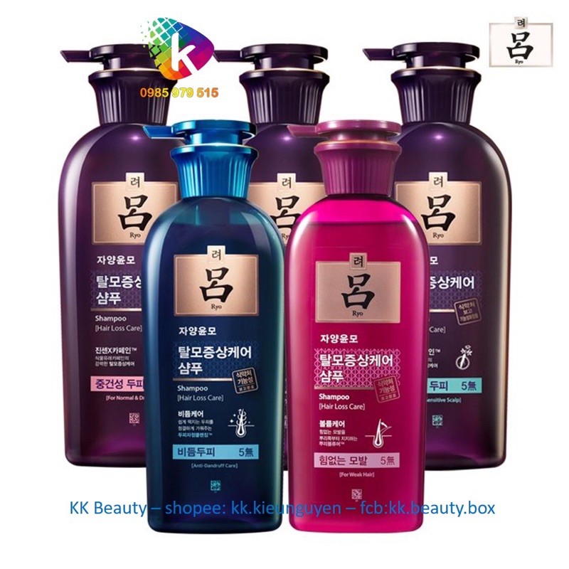 (Mẫu mới + Đủ Bill) Dầu gội hỗ trợ giảm rụng tóc thảo dược đông y Ryo Hair Loss Care Shampoo tím hồng xanh