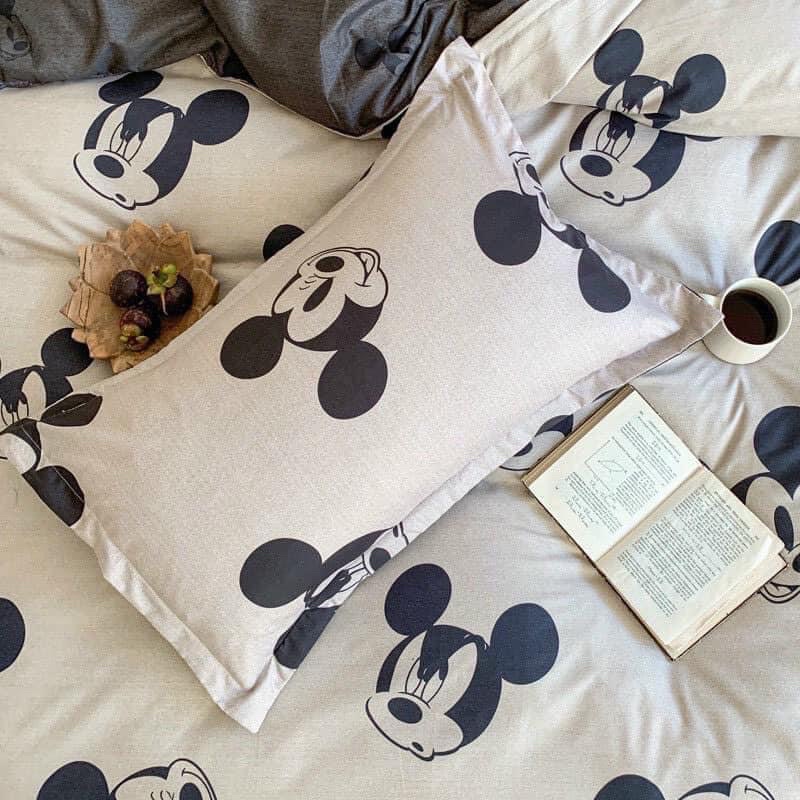 Sét Chăn Ga Gối Hè Hình Mickey Xám