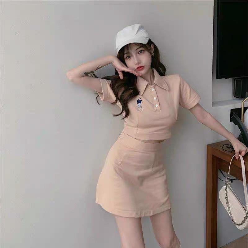 Set trang phục Áo thun tay ngắn croptop thêu Gấu  + Chân váy lót quần siêu xinh dễ thương 2021 - Thời trang VADA - SB6