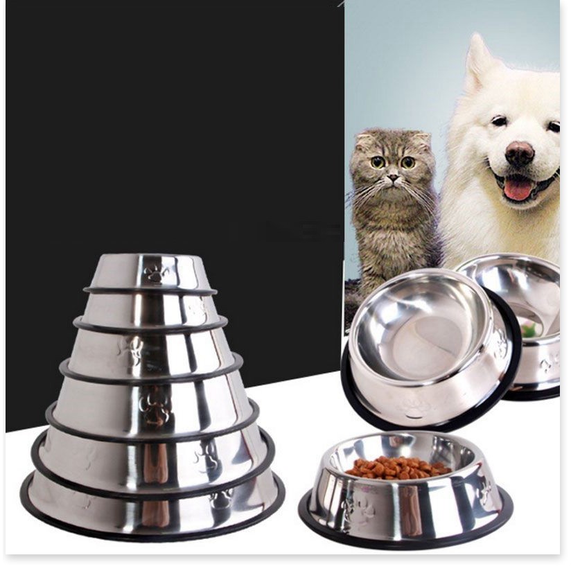 Bát / chén ăn inox chống lật dành cho chó mèo gồm 2 loại bát inox chó sơn màu và bát inox mèo không màu