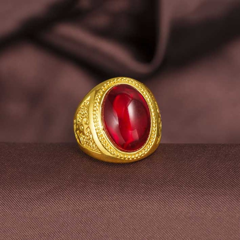 Nhẫn Titan Mạ Vàng 18k Khảm Đá Ruby / Lục Bảo / Đá Đen Với 3 Màu Sang Trọng Sành Điệu