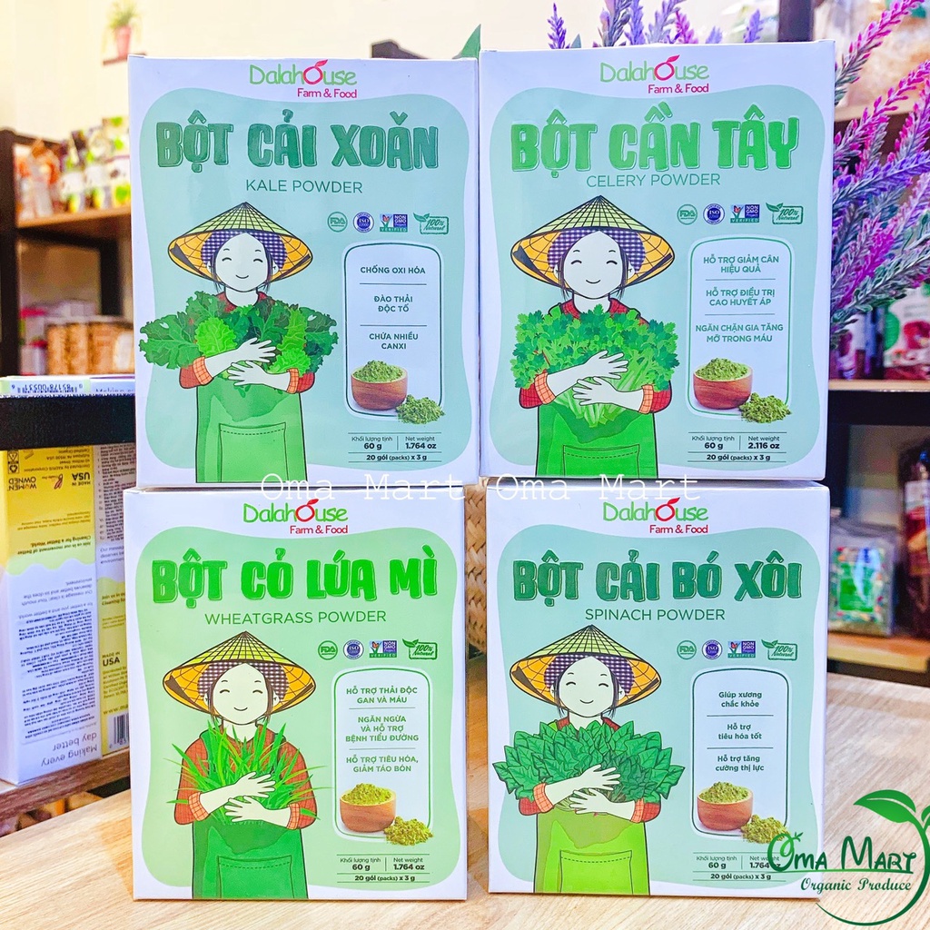 Combo bột rau xanh Dalahouse (hộp 20 gói x 3g) (kale, lúa mì, bó xôi, cần tây)